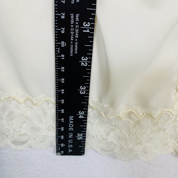 VTG Opalaire USA Long Half Slip Sz M Maxi Ivory Lace Trim Hem Slit Anti Static - Picture 10 of 10